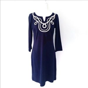Talbots Embroidered Nautical Style Dress Navy & White